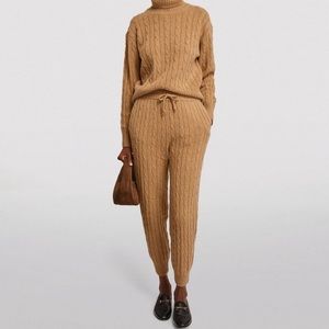 Polo Ralph Lauren Cable Knit Wool Cashmere Joggers in Caffee chocolate brown S